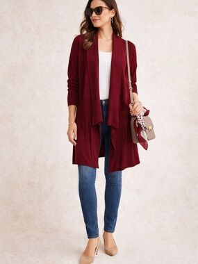 White House Black Market Burgundy Open-Front Cardigan